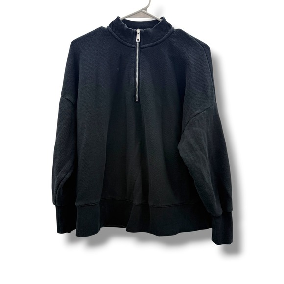 Madewell Tops - Madewell MWL Quarter Zip Sweatshirt Womens Small Black Betterterry Mock Neck